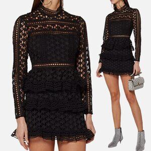 Self-Portrait Black Lace Tiered Mini Dress US 2 / UK 6 New With Tags MSRP $440